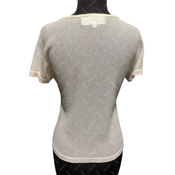 Platinum Dorothy Schoelen Sheer Vintage Cream Stretch Top Sz S Short Sleeve - Picture 3 of 6